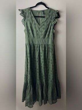 Women’s L.O.V. Green Eyelet Midi Sleeveless Cotton Dress Medium